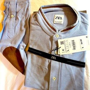 Zara Men’s suede elbow long sleeve shirt size L